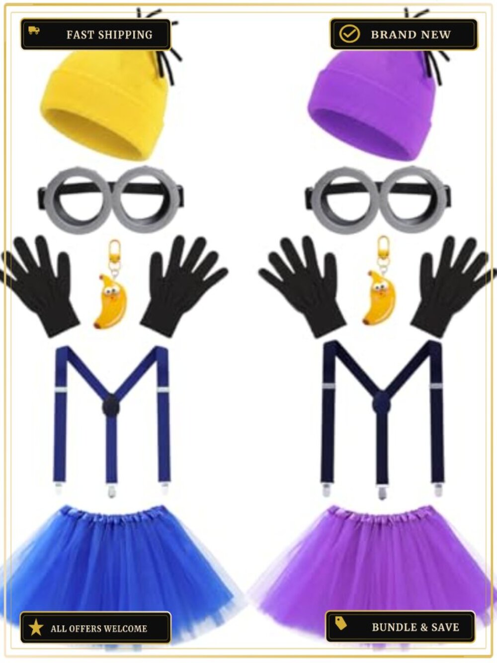 Adult Halloween Costume Accessory Kit Tutu Suspenders Beanie Goggles Gloves